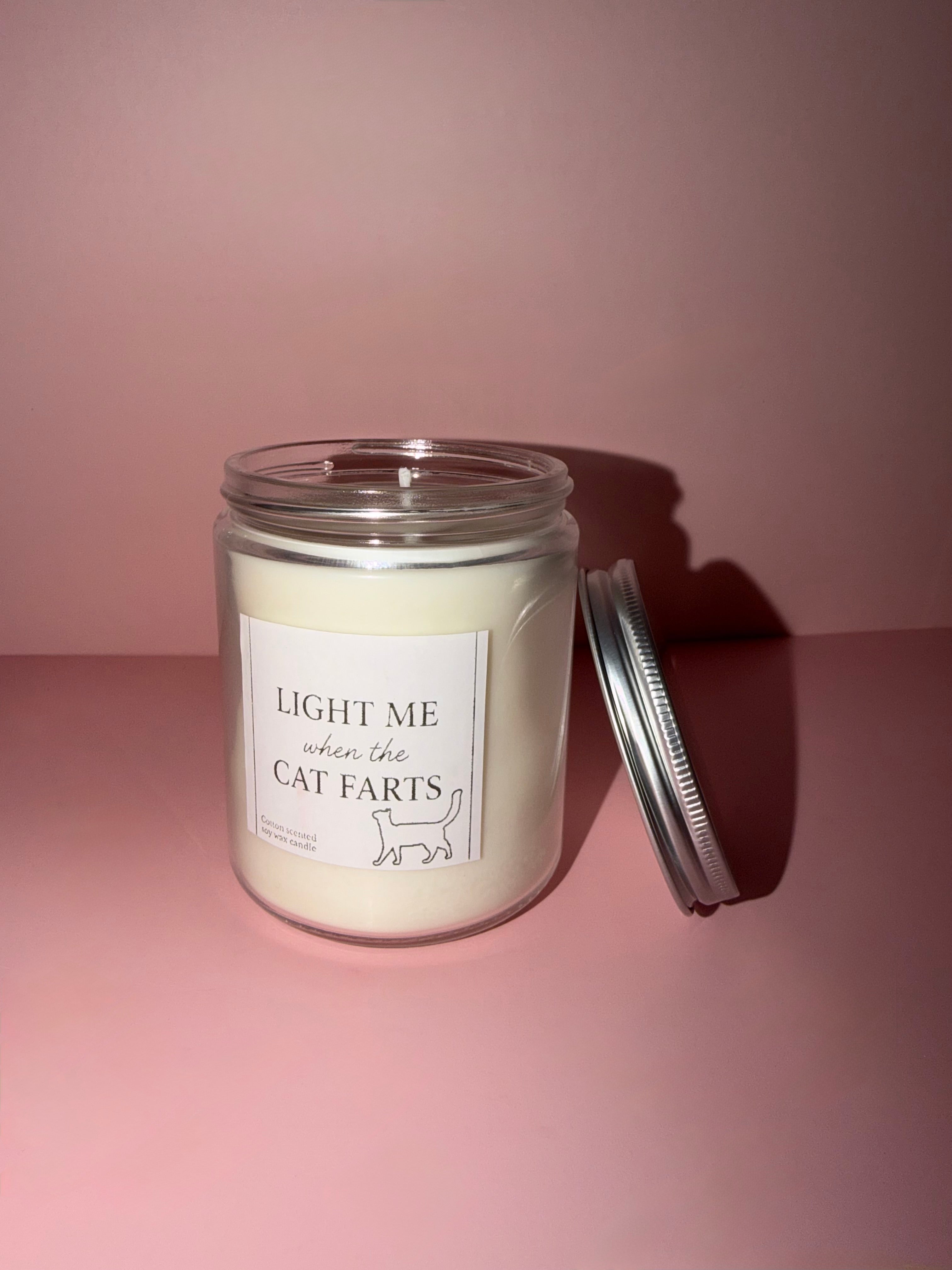 ‘Light me when the cat farts’ candle